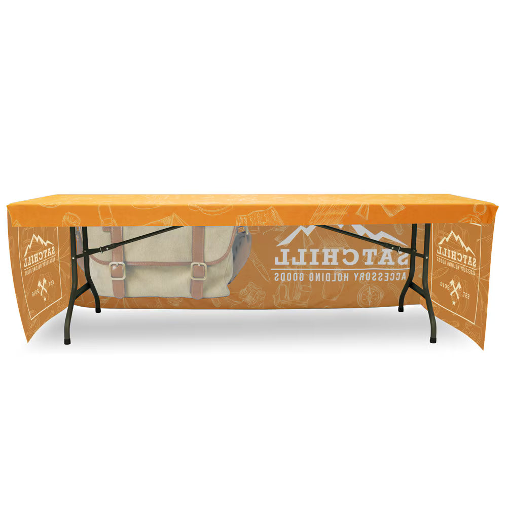 8ft Fitted Table Throw 3 Sided (Open Back) Full Color Custom Print