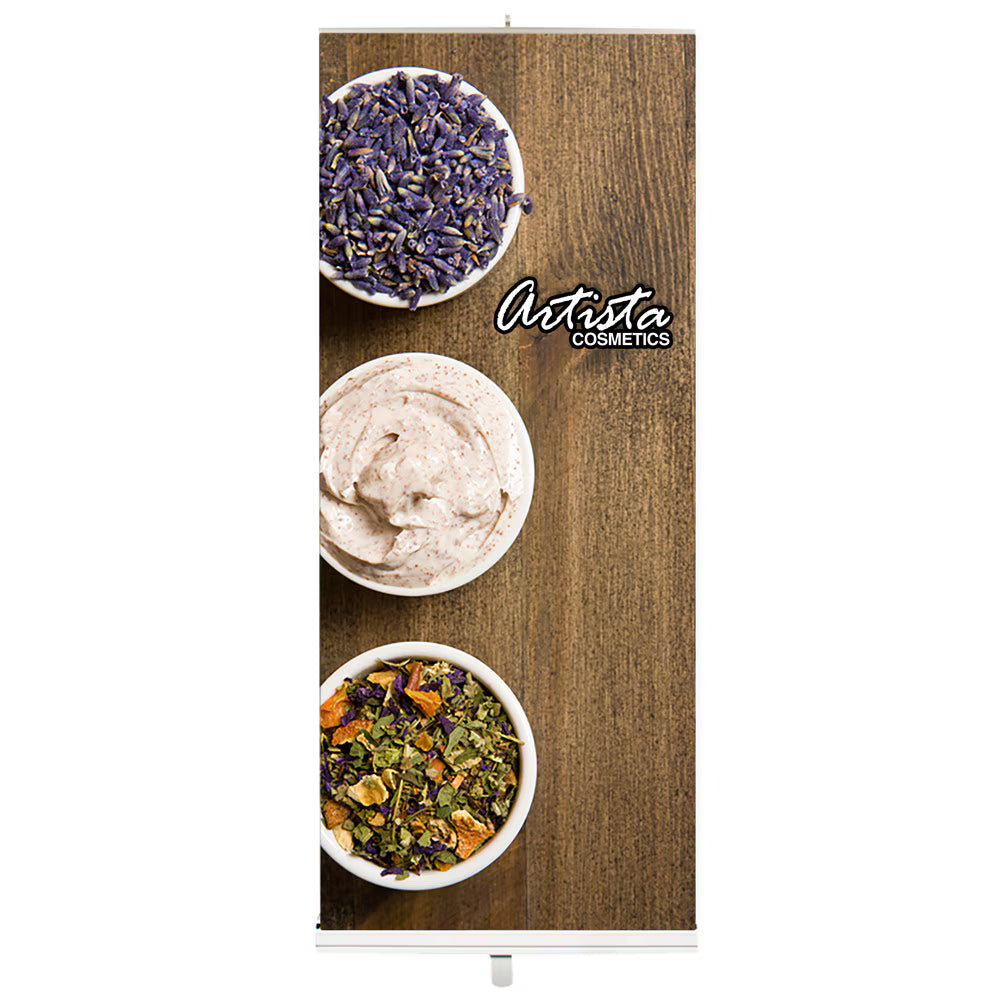 Portable Roll Up Banner Stand 33.5" w x 80" h Super Flat Vinyl Graphic Package (Stand & Graphic)