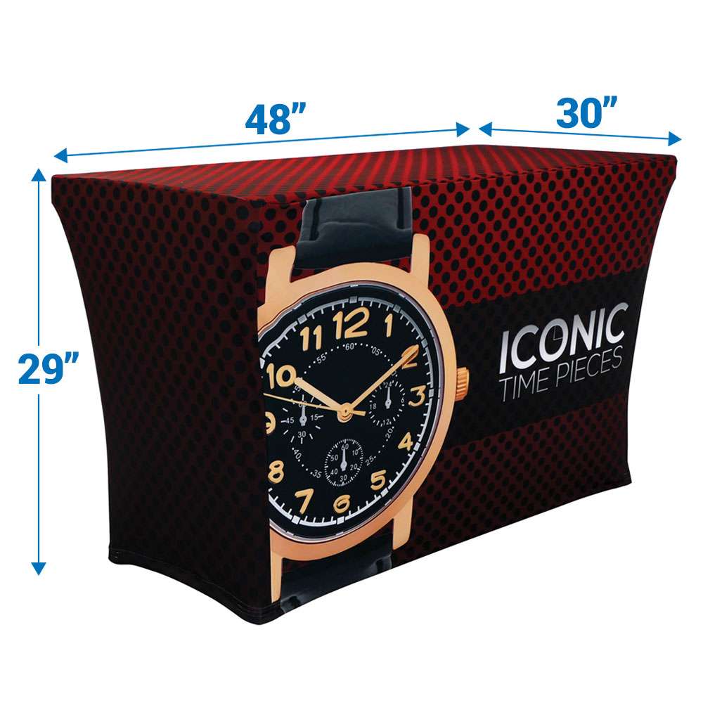 4ft Multi Stretch Table Throw 4-Sided (Full Back) Full Color Custom Print (30"depth)