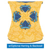 4x4 Casita Breeze GraphicPackage -Yellow tent with blue floral patterns on a white background - backwall