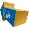 EZ Tube Arrow Yellow and blue bench with 'Spa Center' branding on a white background