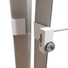 10x20 SEGO Modular Lightbox Display Configuration J Double - Sided (Graphic Package) Close-up of a metallic door handle and lock mechanism on a white background